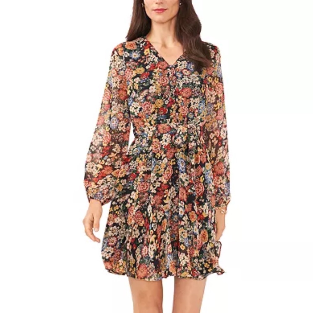 MSK - Women's Floral-Print Button-Front Tie-Waist Dress - Sz M(p)